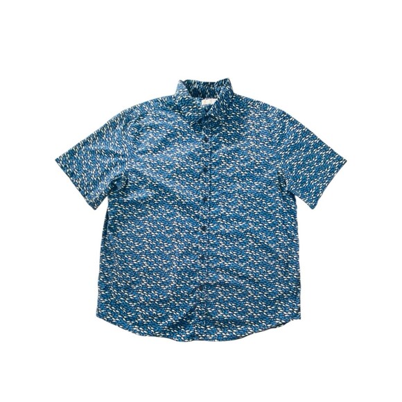 Old Navy Built-In Flex Mens Button Up Everyday Shirt Large Blue Fish Print - Picture 9 of 11